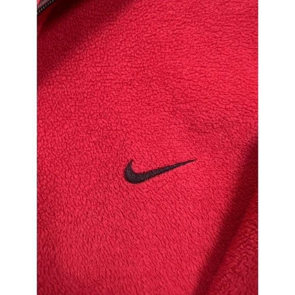 Vintage Nike Mens MD Sweater Red Fleece 1/4 Zip Long Sleeve Classic Logo Swoosh - Picture 3 of 8